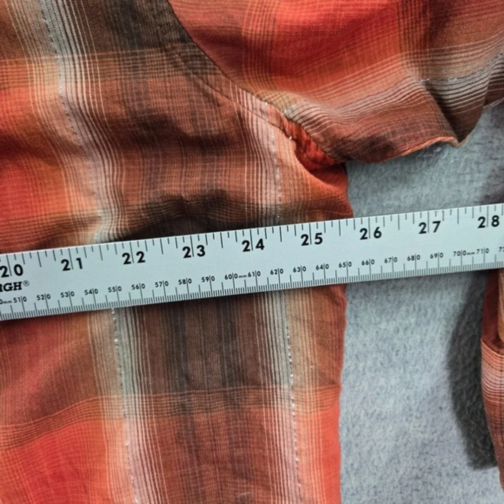 Wrangler‎ Rustler Men Button Up Shirt XL Orange Plaid Western Pearl Snap